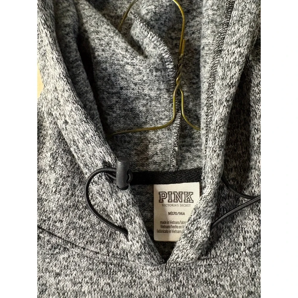 Pink Victoria's Secret Womens Marled Knit Hoodie Grey Pullover Logo Patch Medium